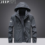 JEEP SPIRIT吉普夹克男冲锋衣外套男士春秋季休闲冬季中青年工装外衣连帽商务 2005-B灰色（春秋款） 2XL （140-165斤）
