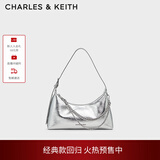 CHARLES&KEITH柔软拉链式褶皱单肩包腋下包包女包女士生日礼物CK2-40782472 Silver银色 S
