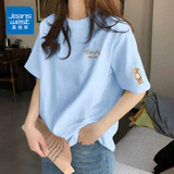 真维斯（Jeanswest）纯棉短袖女夏季2026新款休闲百搭半袖体恤衫女士潮流t恤女上衣服 天蓝 带帽小熊_K-带帽小熊袖_K L
