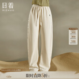 日着设计师女装2025秋季新款运动休闲宽松显瘦高级窄版直筒长裤子 米白 M