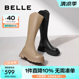 百丽（Belle）周雨彤白鹿同款显瘦小V靴长筒靴女商场同款弹力靴A1V1DDG3 【明星同款】黑仙草 34 (220mm)