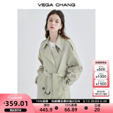 VEGA CHANG风衣外套女2025年春秋新款中长款高级感纯色大衣 豆沙绿 M
