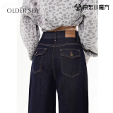 OLDER SEA复古深蓝色阔腿牛仔裤女春夏2025新款显瘦高腰丹宁直筒裤子女 深蓝色 L 建议105-115斤