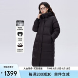 艾莱依鹅绒服女款U型枕长款连帽加厚保暖冬外套 炭黑2XL