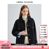 VEGA CHANG短外套女2025年新款春装复古显瘦旷野美拉德上衣 黑色 M