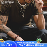 马登工装美式肌肉cleanfit重磅亨利衫纯棉老钱风阿美咔叽短袖T恤男夏 军绿色 L （175/96A）