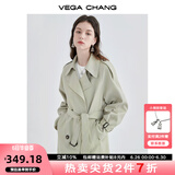 VEGA CHANG风衣外套女2025年春秋新款中长款高级感纯色大衣 豆沙绿 L