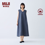 无印良品（MUJI）女式 棉 汉麻 无袖连衣裙女装裙子夏季 连身裙长裙 BCD91C5S 烟熏蓝色 XL （165/92A）