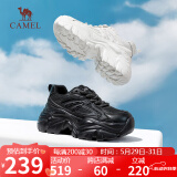 骆驼（CAMEL）老爹鞋女网布皮面拼接双系带厚底休闲鞋 L23S703108W 黑色透网 40