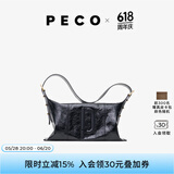 PECO929枕头包单肩真皮小众通勤斜挎大容量质感通勤包包礼物送女友 经典黑头层熔岩油蜡牛皮现货