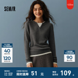 森马（Semir）毛衣女短款假两件含羊毛针织衫2024冬季新款修身保暖软糯v领内搭 白灰色调00412 L /165/88A