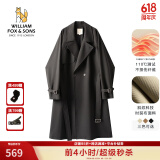 William fox&sons新复古回潮设计师款/立体剪裁风衣男腰带装饰层次感休闲长款外套 黑色（御寒10℃） L /50