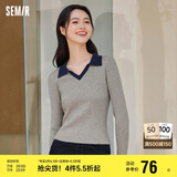 森马毛衣女短款修身显瘦简约春秋撞色polo领毛衫复古109524107003