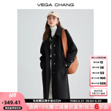 VEGA CHANG毛呢大衣女中长款2024冬新款爱心扣高级感外套 简约黑 XS