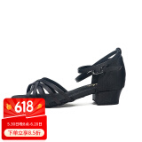 三沙（Sansha）儿童拉丁舞鞋交谊舞伦巴恰恰缎面低跟舞蹈鞋BK13056S 黑色 36