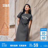 森马连衣裙女复古休闲中长裙春夏心机字母开叉T恤裙101324114026