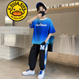 G.duck品牌童装男童夏装短袖套装夏季衣服长裤两件套男孩休闲中大童t恤 蓝色 150
