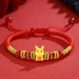 Lossot生日礼物兔年本命年手链足金福气兔生肖黄金转运珠手链编织红绳