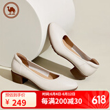 骆驼牌舒适女鞋工作鞋婚鞋玛丽珍小皮鞋粗跟单鞋 P23S155021 米白 37