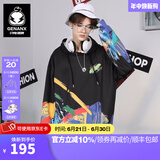 闪电潮牌（GENANX）帽衫男宽松慵懒风个性涂鸦印花太空棉连帽卫衣男 黑色 2XL
