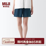 无印良品（MUJI）女式 水洗 平纹 短裤女夏 裤子 休闲短裤 多巴胺纯棉全棉BEC27A3S 深藏青色 S 155/62A