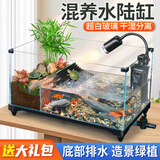 爬将军生态乌龟缸造景鱼龟混养懒人养龟小型小乌龟专用家用鱼缸桌面鱼缸 40混养缸【超白玻璃 带排水】