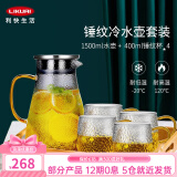 利快  锤纹凉水壶冷水壶耐热玻璃水瓶大容量耐高温家用茶壶凉白开水壶 1.5L锤纹壶+4个锤纹杯