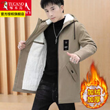 啄木鸟外套男士装中长款秋冬季潮流加绒加厚款夹克宽松大码衣服外套 驼色（加绒） 4XL