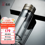 希诺双层玻璃杯男茶水分离杯高档泡茶杯子车载水杯XN-9339灰色 340mL