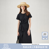 范思蓝恩夏季圆领抽绳褶皱设计感连衣裙女2024夏装新款白色高腰A字裙女 黑色 S