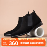 村哥牛皮切尔西男靴高帮皮鞋马丁靴男秋冬季加绒英伦反绒皮短靴 黑色 40