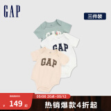 Gap婴儿春季LOGO纯棉连体衣儿童装404329开裆裤三件装 多色组合 66cm(3-6月)亚洲尺码