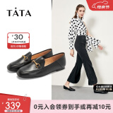 他她（TATA）方头乐福鞋女休闲平底一脚蹬小皮鞋女单鞋春秋款FLC22AM4 黑色 38