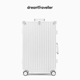 梦旅者复古行李箱万向轮铝框拉杆箱密码箱包大容量学生旅行箱登机箱男女 哑光白色卡扣 26英寸 （托运箱+磨砂箱体）