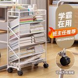 密林可移动桌边收纳小书架教室课桌旁学生书本带轮置物架书架 五层白