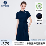 Navigare意大利小帆船短袖连衣裙女士夏季棉质斜领裙子时尚显瘦半袖a字裙 海军蓝 M 码