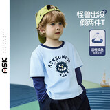 ASK JUNIOR【假两件】儿童长袖T恤26秋中大童怪兽图案小童打底衫男童上衣