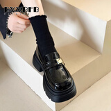 RXXBFB厚底乐福鞋女春夏季2026新款小个子增高女单鞋子日系jk制服小皮鞋 亮光黑 36 (230mm)