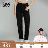 Lee【张凌赫代言】411高腰舒适小直脚男友风磨毛女士牛仔裤显瘦潮 黑色(25裤长) 25 (90-100斤可选)