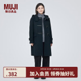 无印良品（MUJI）女式羊毛混牛角扣大衣长款连帽毛呢呢子外套秋冬季外衣女装 深藏青色3A M (160/84A)