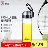 希诺（HEENOOR）单层玻璃杯男女士大容量提环便携户外防漏耐热茶杯过滤泡茶水杯子 提环便携（带滤网） 695ml