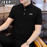 JEEP SPIRIT吉普短袖T恤男夏季POLO衫男翻领上衣商务男修身休闲半袖体恤 黑橙 XL （130斤-150斤）