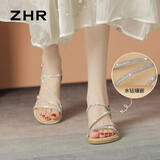 ZHR则则平底凉鞋女夏时尚细带百搭女鞋沙滩水钻罗马鞋女 BL231 香槟 37