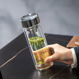 茗光茶杯茶水分离泡茶杯玻璃水杯男士茶杯双层玻璃杯子