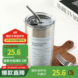 拜杰304不锈钢咖啡杯杯子冰霸杯保冷杯保温马克杯水杯双层带吸管600ML