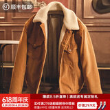 马登工装 美式灯芯绒翻领夹克仿羊羔毛保暖外套复古加厚棉衣男春季 姜黄色 L