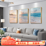 瑞尚北欧客厅装饰画壁画沙发背景墙挂画现代简约黑白餐厅三联画墙画 碧海金纱 50*70/晶瓷面+铝合金黑框