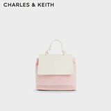 CHARLES&KEITH时尚拼色编织双肩背包女生日礼物CK11-60782356 粉红色Pink R