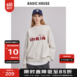 BASIC HOUSE/百家好韩系休闲印花卫衣女2024秋季新款圆领套头宽松潮流上衣女O 米色 L
