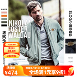 AKSERIES新复古回潮MA-1胸前绣花标飞行员棒球领短版修身夹克男1704001 浅灰绿 3XL